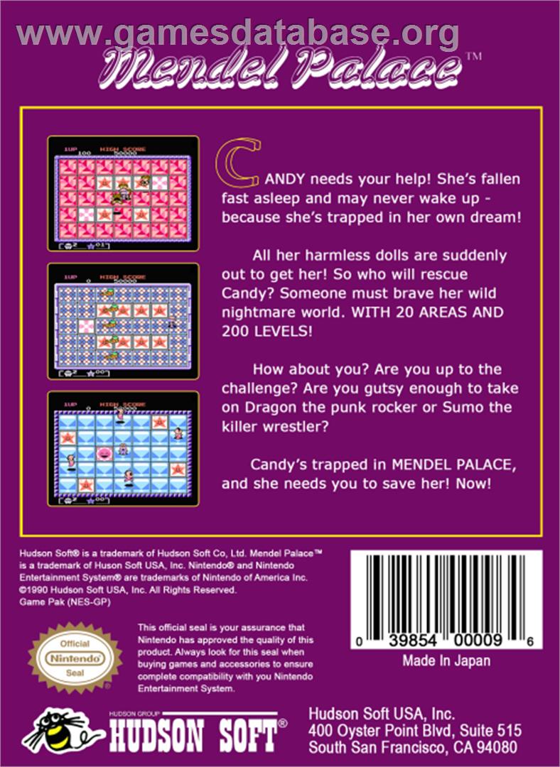 Mendel Palace - Nintendo NES - Artwork - Box Back