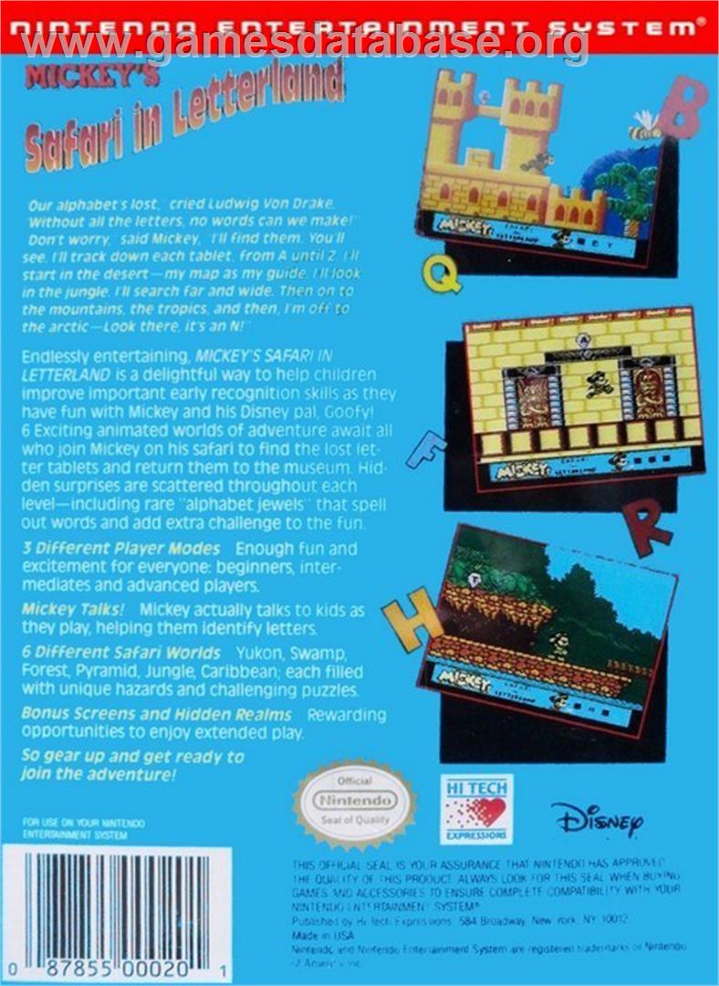 Mickey's Safari In Letterland - Nintendo NES - Artwork - Box Back