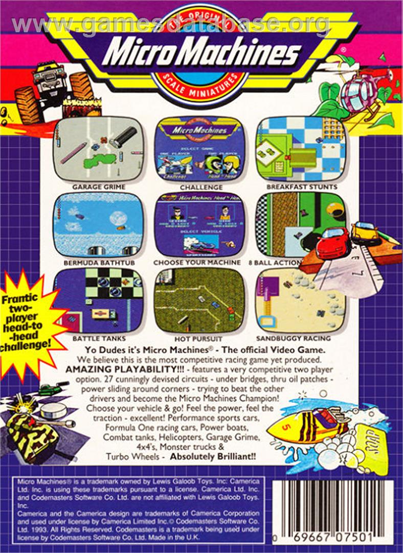Micro Machines - Nintendo NES - Artwork - Box Back
