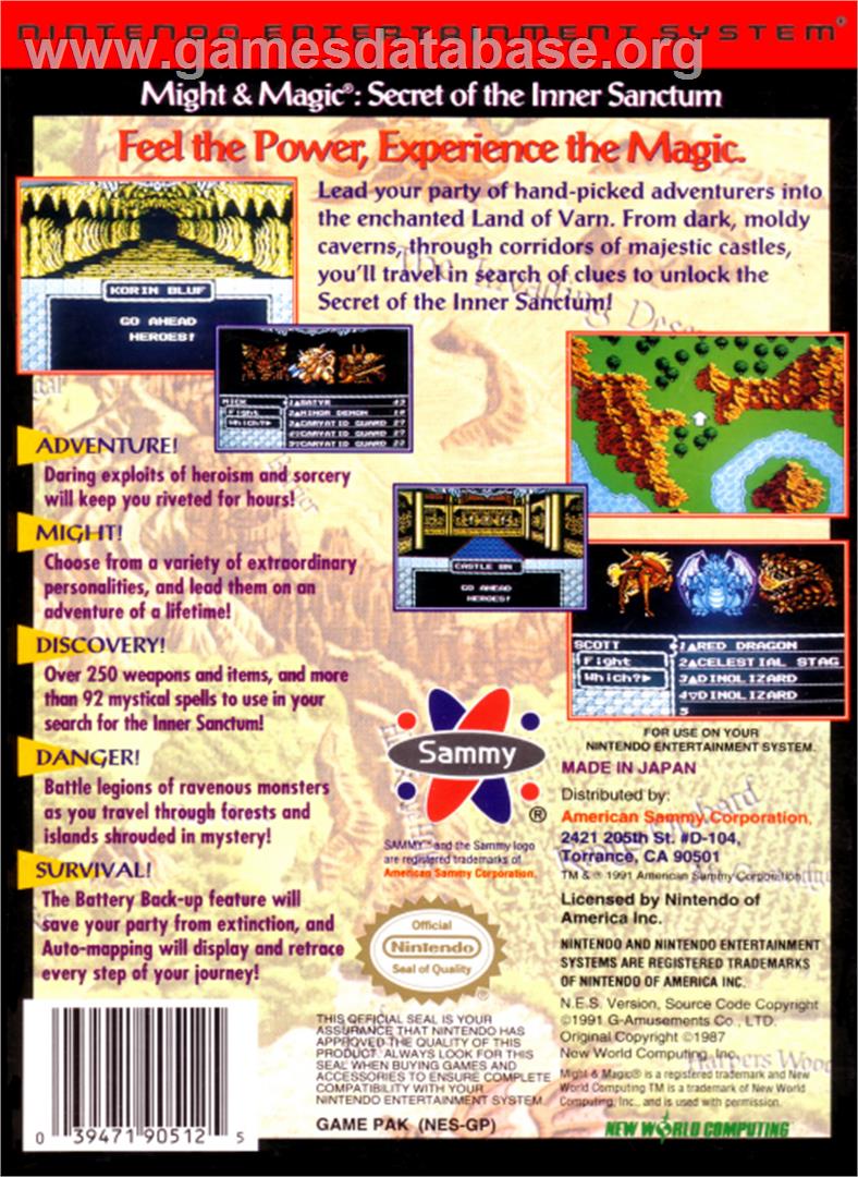Might and Magic: Secret of the Inner Sanctum - Nintendo NES - Artwork - Box Back