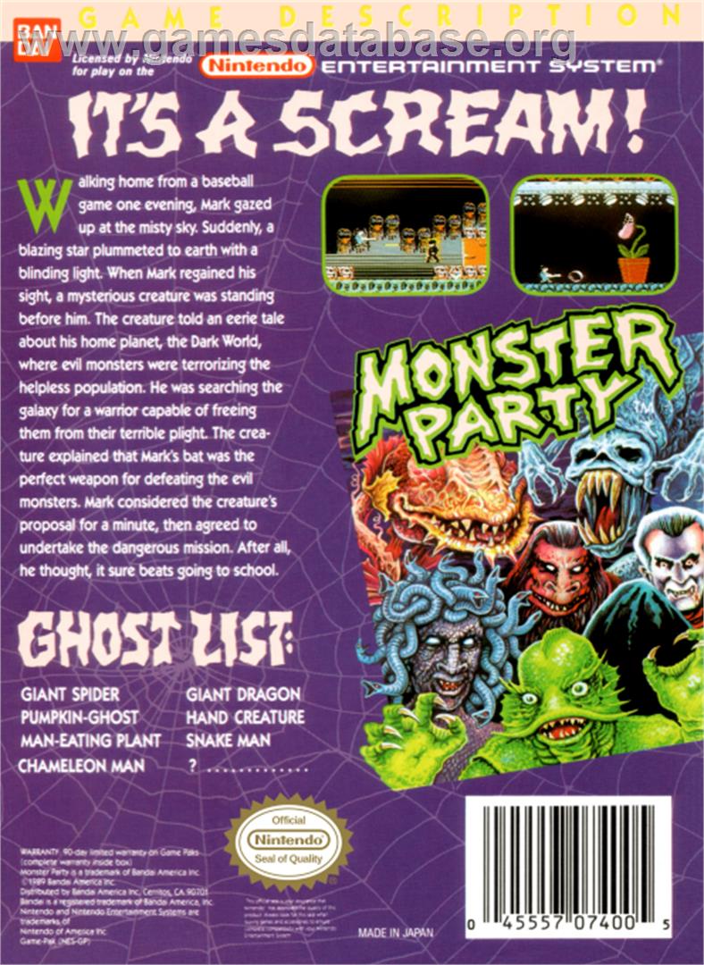 Monster Party - Nintendo NES - Artwork - Box Back