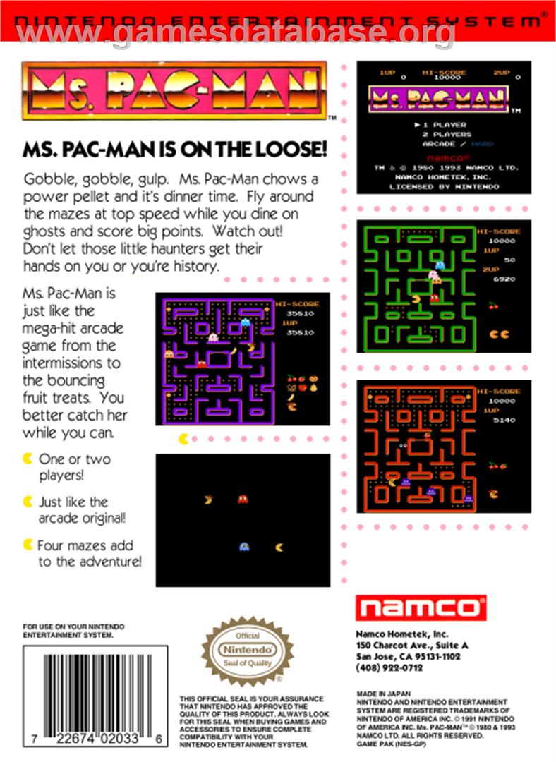 Ms. Pac-Man - Nintendo NES - Artwork - Box Back
