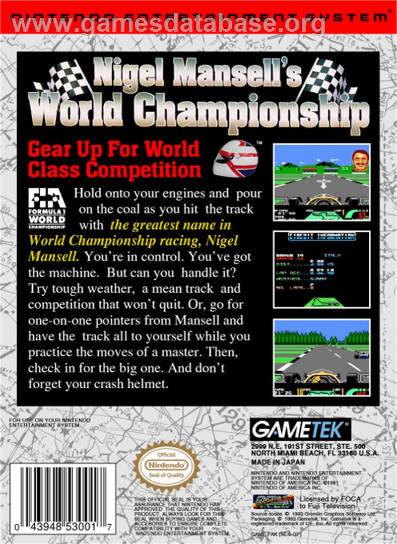 Nigel Mansell's World Championship - Nintendo NES - Artwork - Box Back