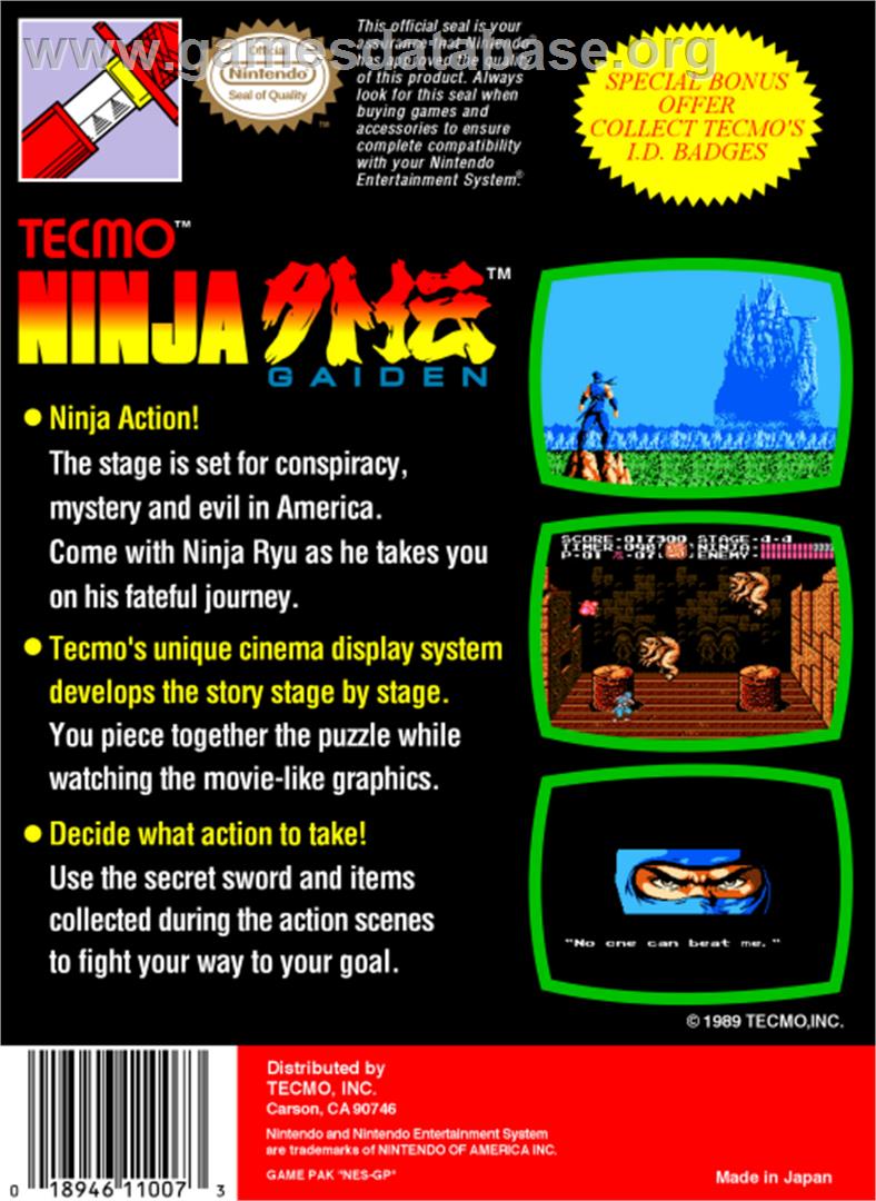 Ninja Gaiden - Nintendo NES - Artwork - Box Back