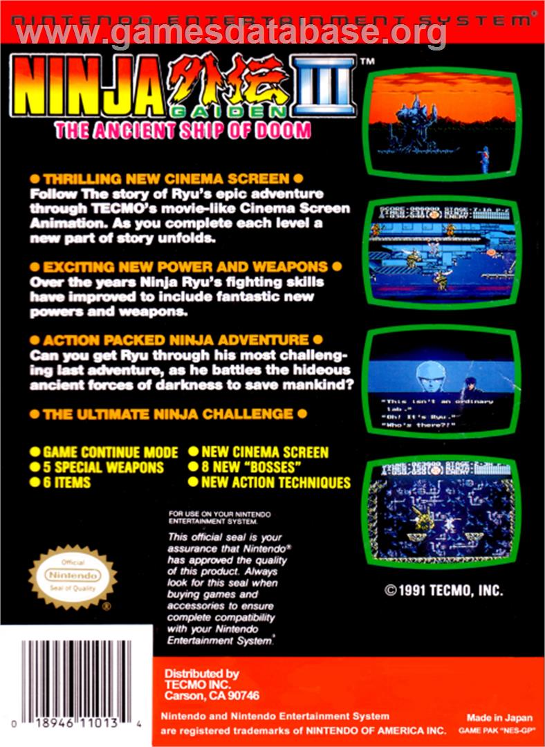 Ninja Gaiden III: The Ancient Ship of Doom - Nintendo NES - Artwork - Box Back