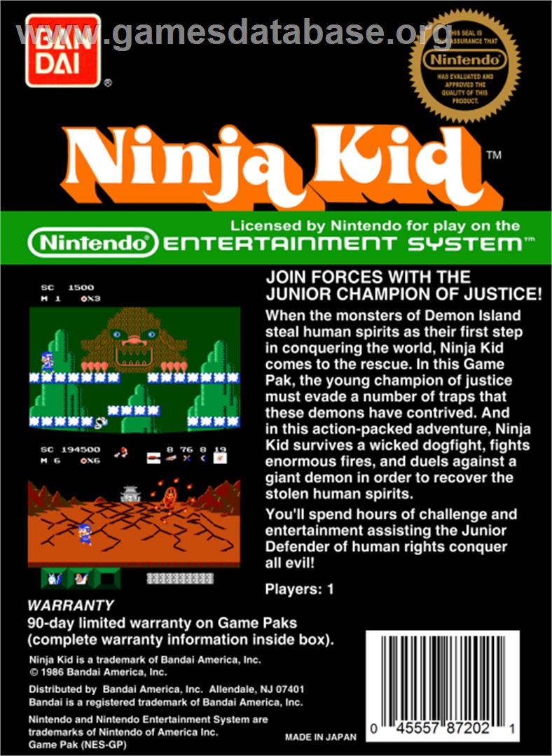 Ninja Kid - Nintendo NES - Artwork - Box Back