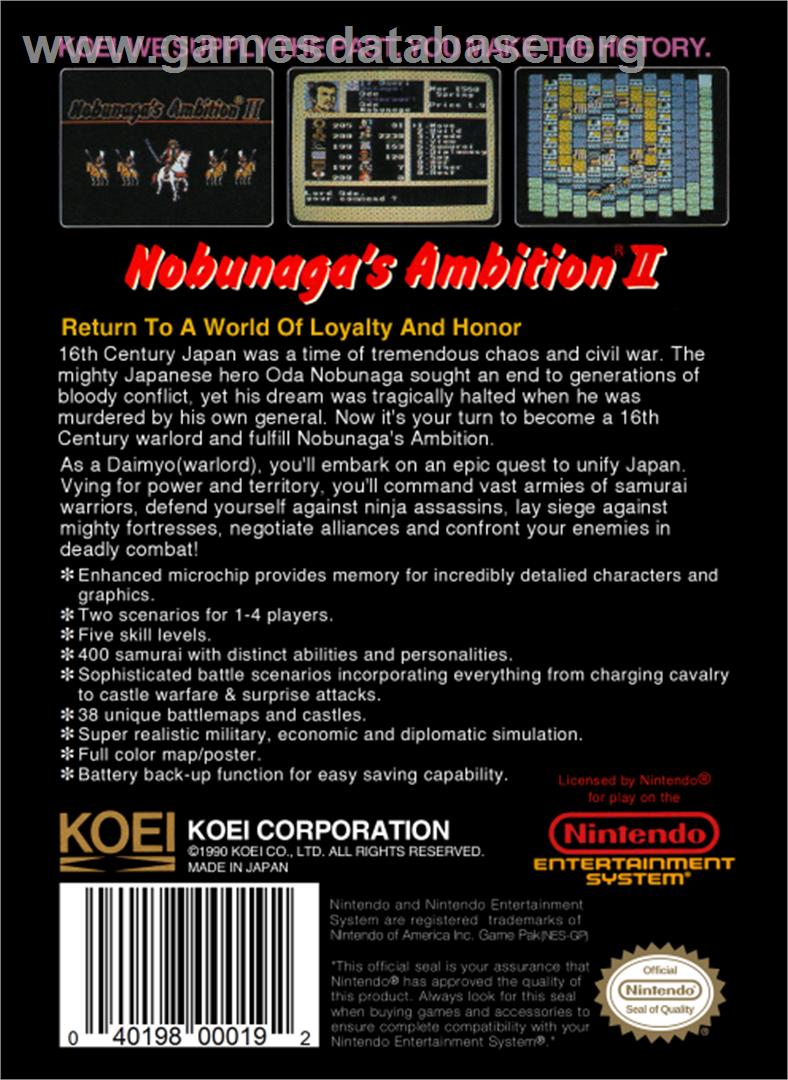Nobunaga's Ambition 2 - Nintendo NES - Artwork - Box Back