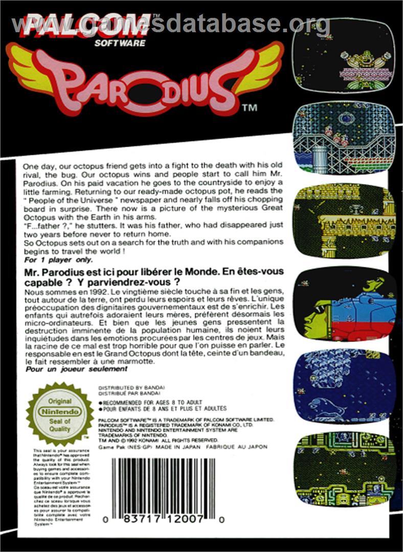 Parodius - Nintendo NES - Artwork - Box Back