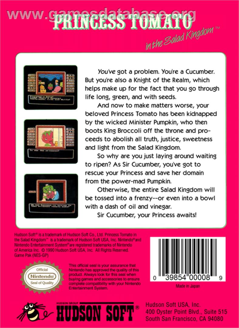 Princess Tomato in the Salad Kingdom - Nintendo NES - Artwork - Box Back