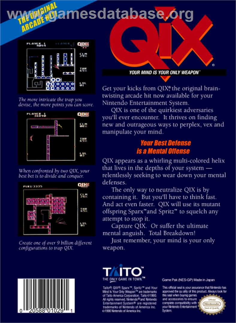 Qix - Nintendo NES - Artwork - Box Back