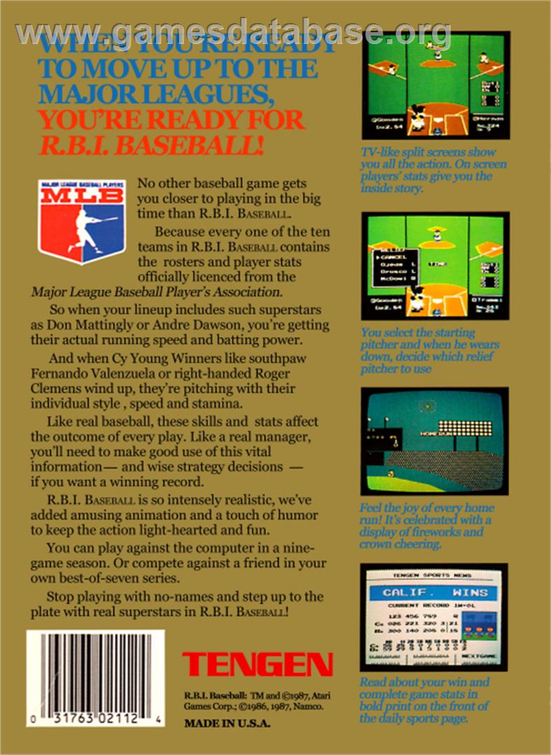 RBI Baseball - Nintendo NES - Artwork - Box Back
