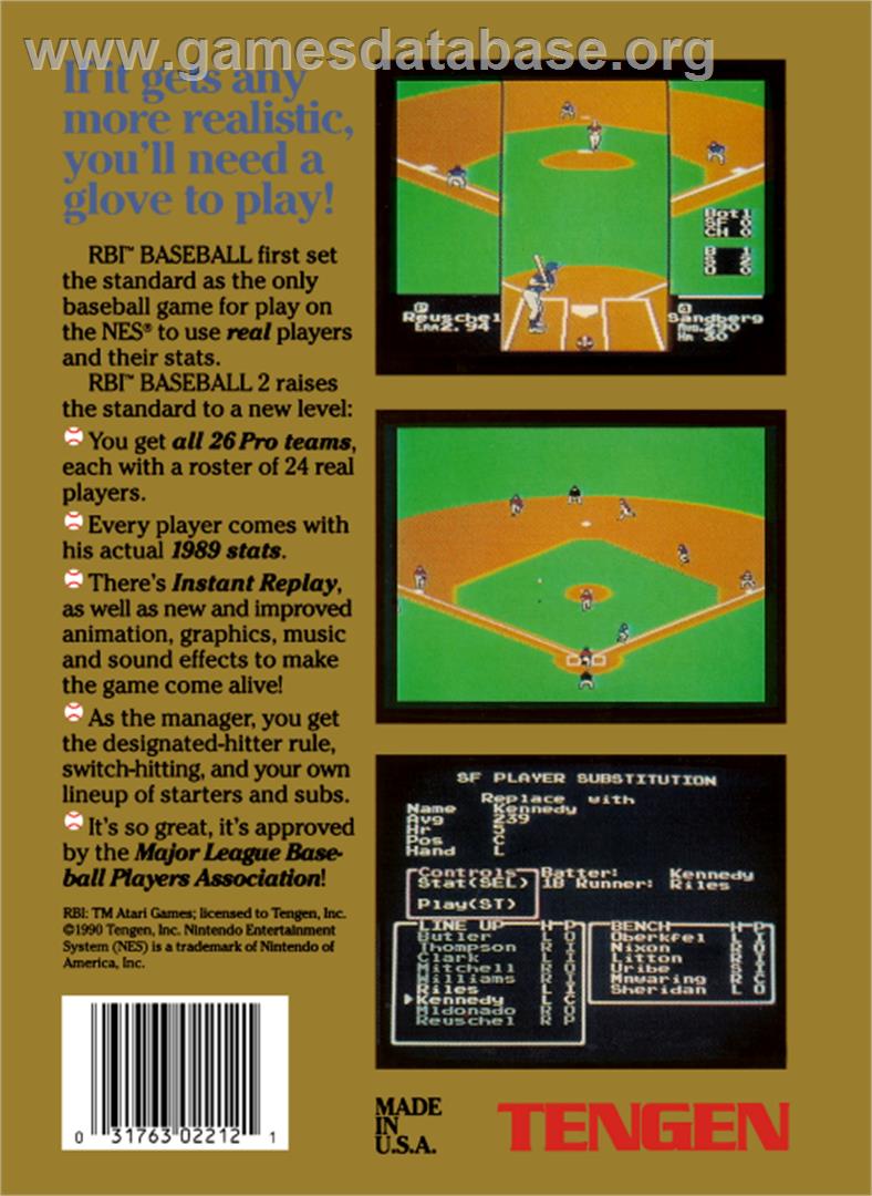 RBI Baseball 2 - Nintendo NES - Artwork - Box Back