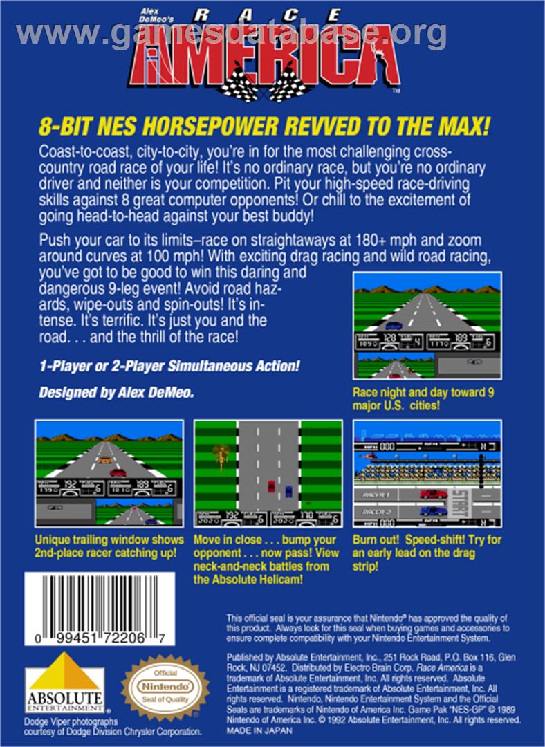 Race America - Nintendo NES - Artwork - Box Back