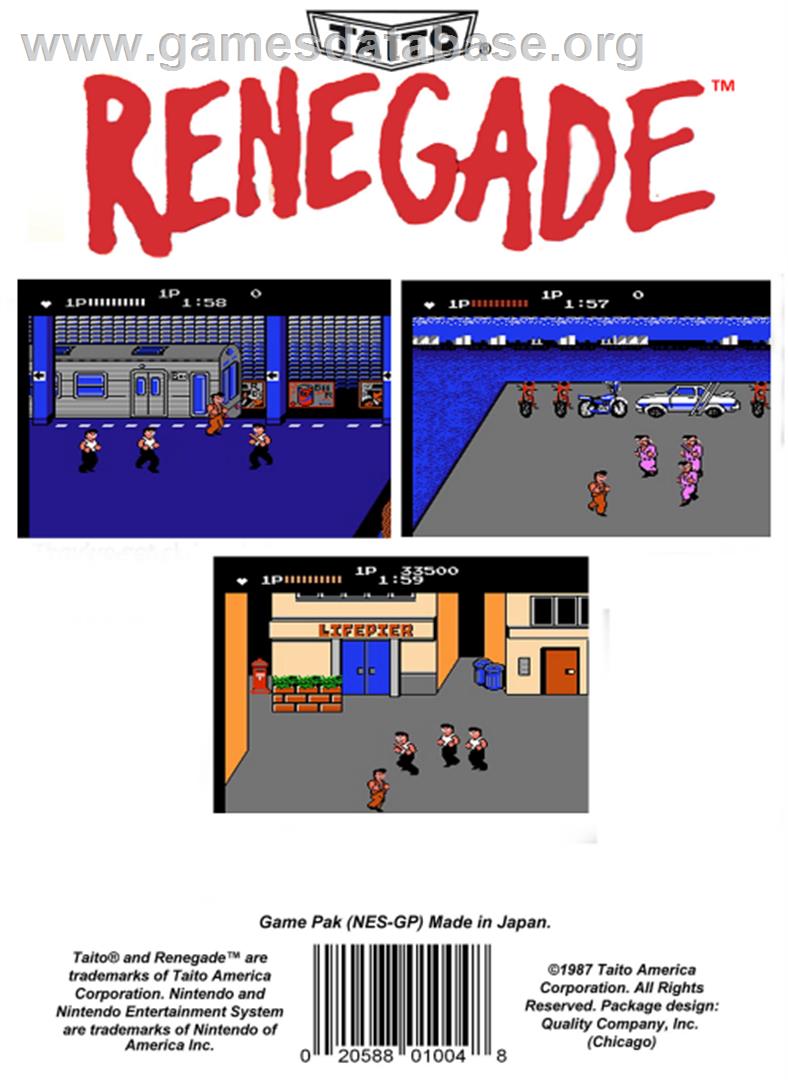 Renegade - Nintendo NES - Artwork - Box Back