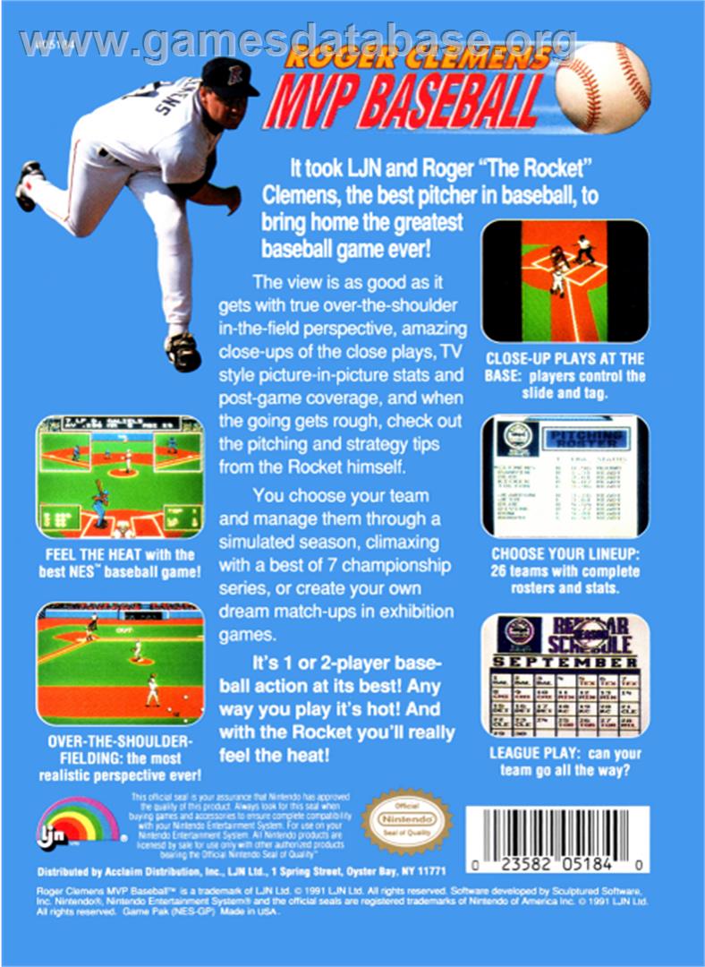 Roger Clemens' MVP Baseball - Nintendo NES - Artwork - Box Back
