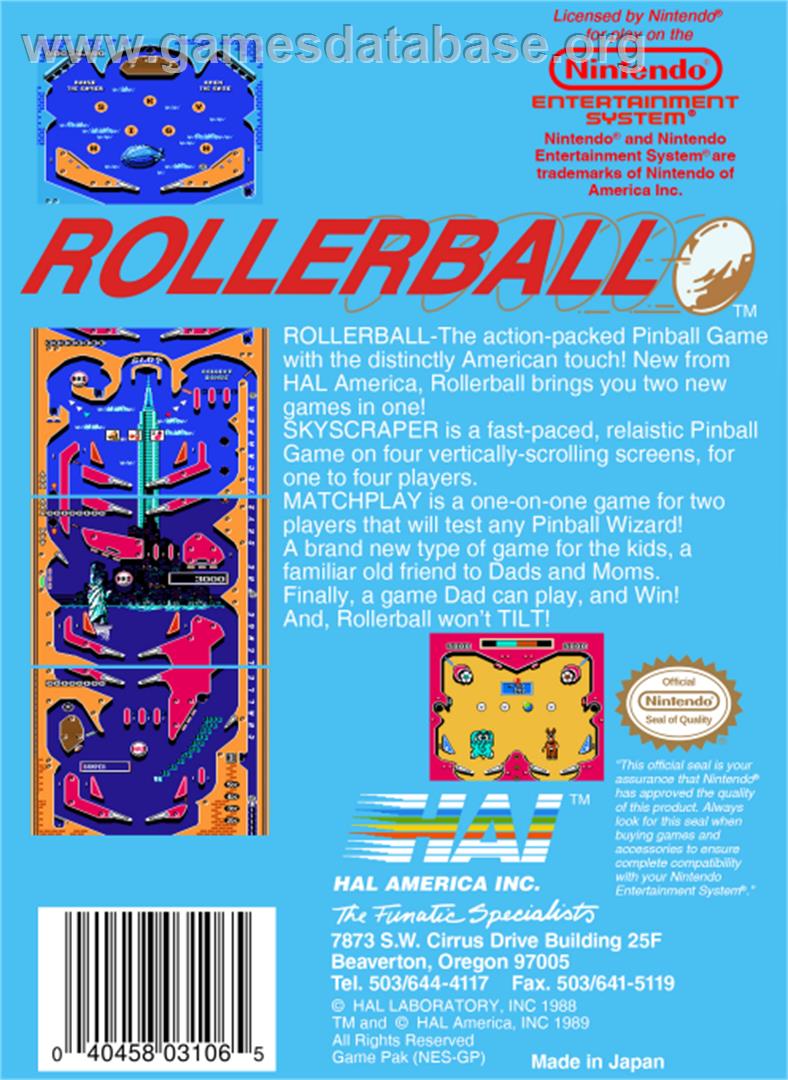 Roller Ball - Nintendo NES - Artwork - Box Back