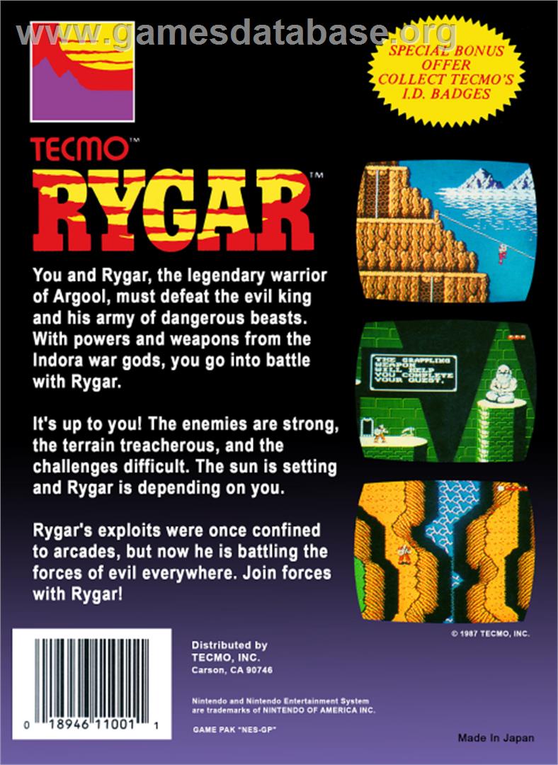 Rygar - Nintendo NES - Artwork - Box Back