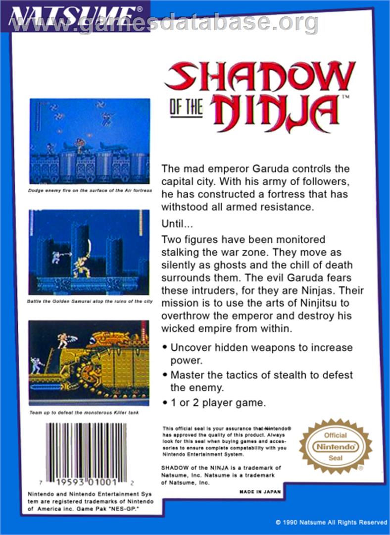 Shadow of the Ninja - Nintendo NES - Artwork - Box Back