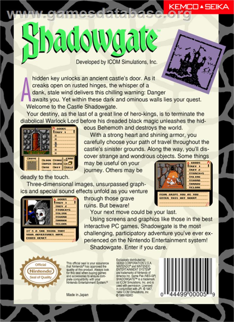 Shadowgate - Nintendo NES - Artwork - Box Back