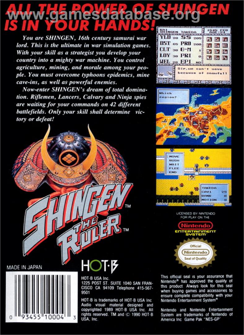 Shingen the Ruler - Nintendo NES - Artwork - Box Back
