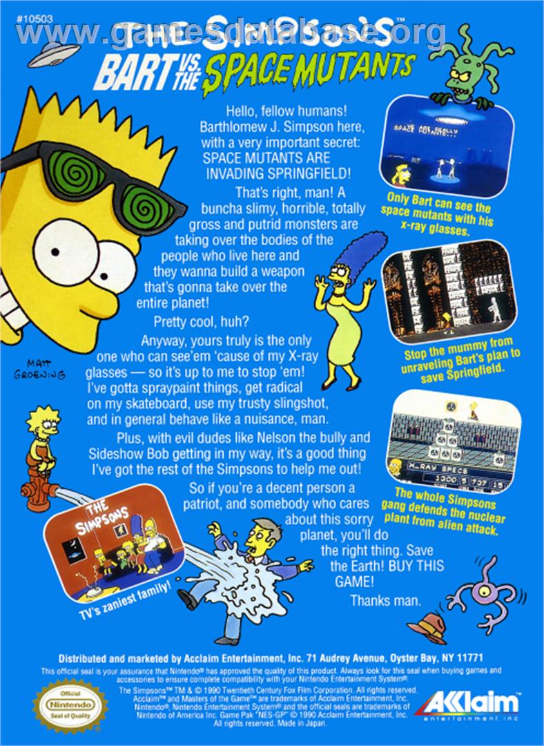 Simpsons: Bart vs. the Space Mutants - Nintendo NES - Artwork - Box Back