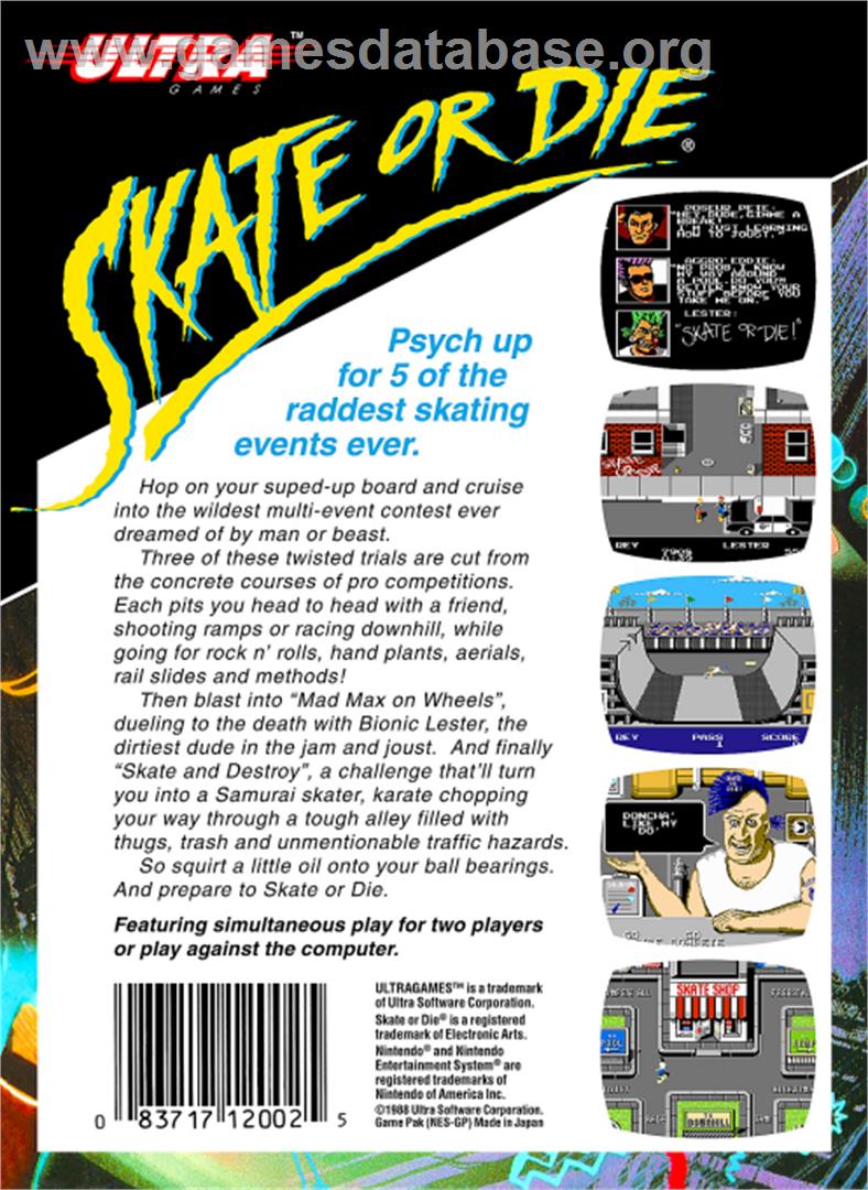 Skate or Die - Nintendo NES - Artwork - Box Back