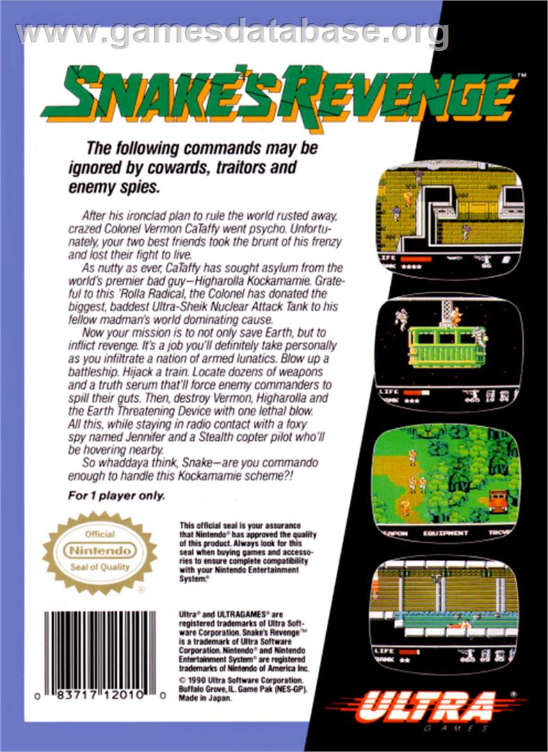Snake's Revenge - Nintendo NES - Artwork - Box Back