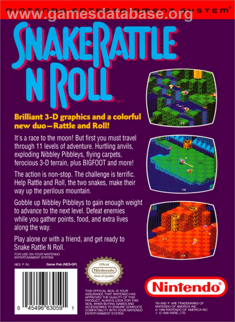 Snake Rattle 'n Roll - Nintendo NES - Artwork - Box Back