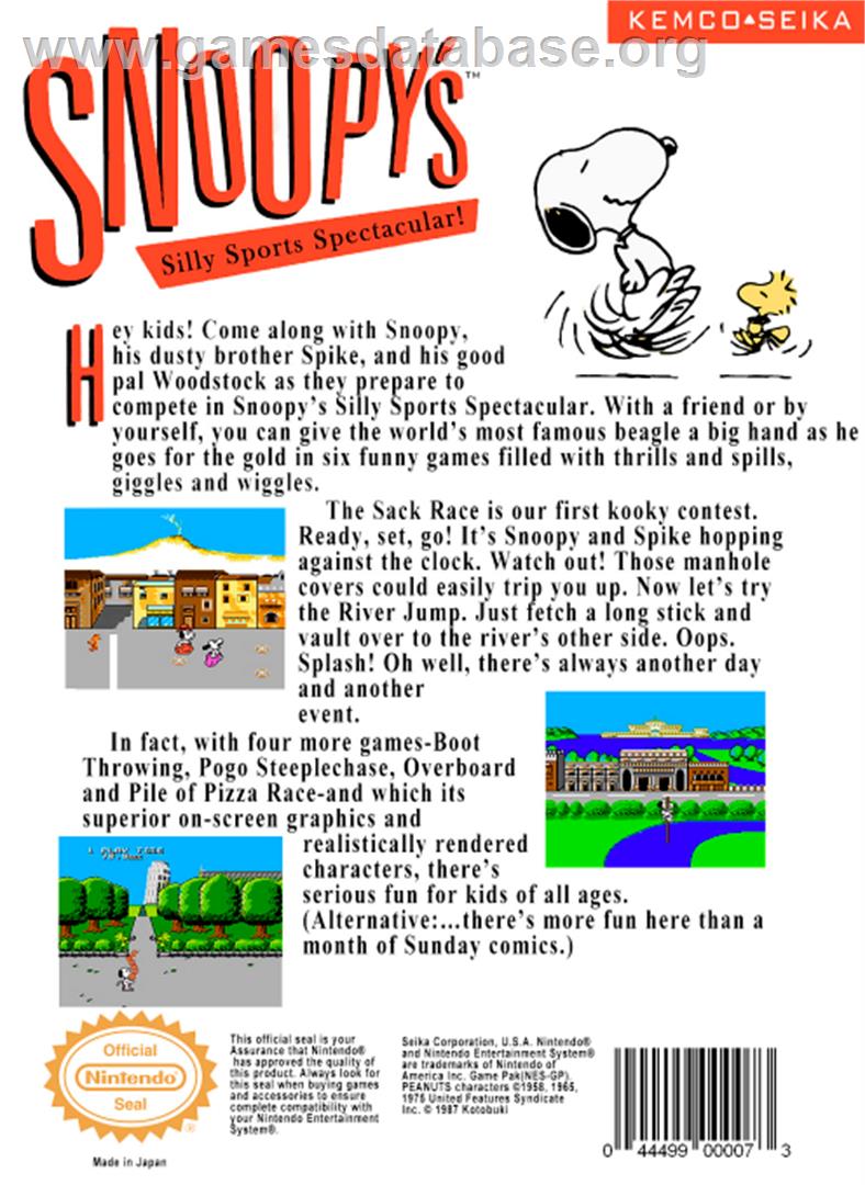 Snoopy's Silly Sports Spectacular - Nintendo NES - Artwork - Box Back