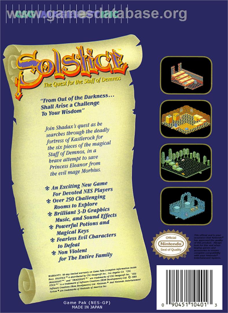 Solstice: The Quest for the Staff of Demnos - Nintendo NES - Artwork - Box Back
