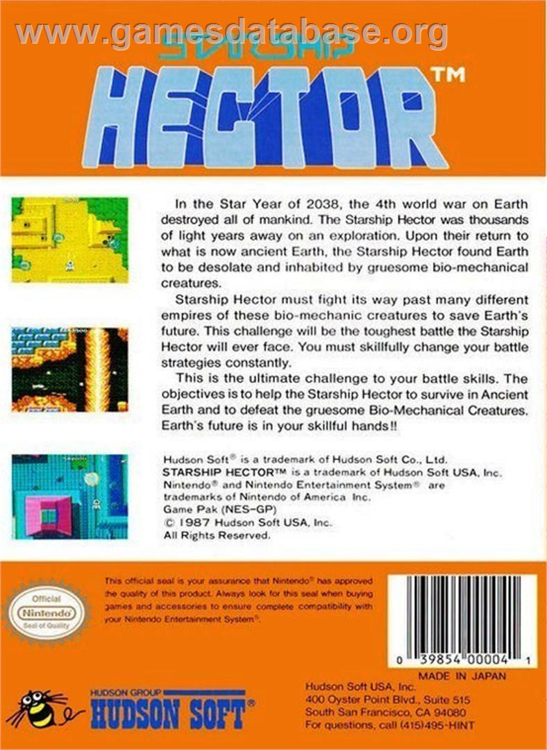Starship Hector - Nintendo NES - Artwork - Box Back