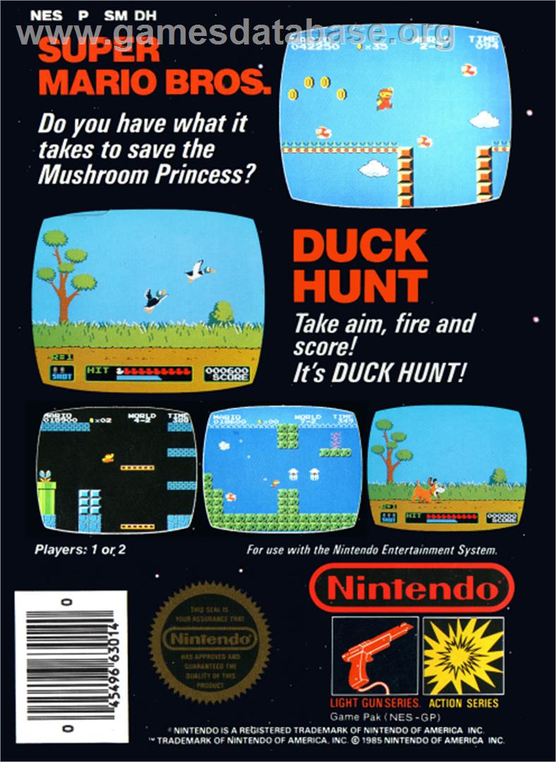 Super Mario Bros.& Duck Hunt - Nintendo NES - Artwork - Box Back