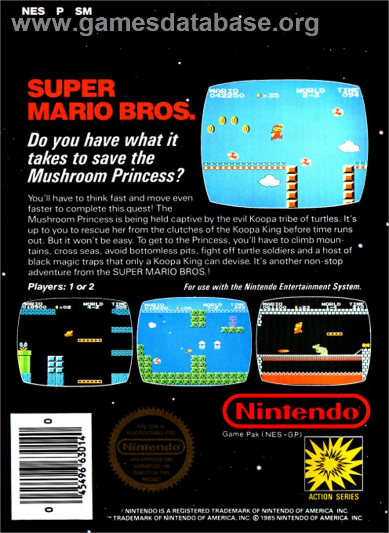 Super Mario Bros. - Nintendo NES - Artwork - Box Back