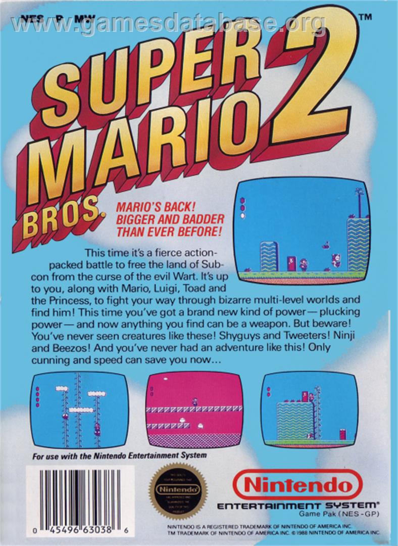 Super Mario Bros. 2 - Nintendo NES - Artwork - Box Back
