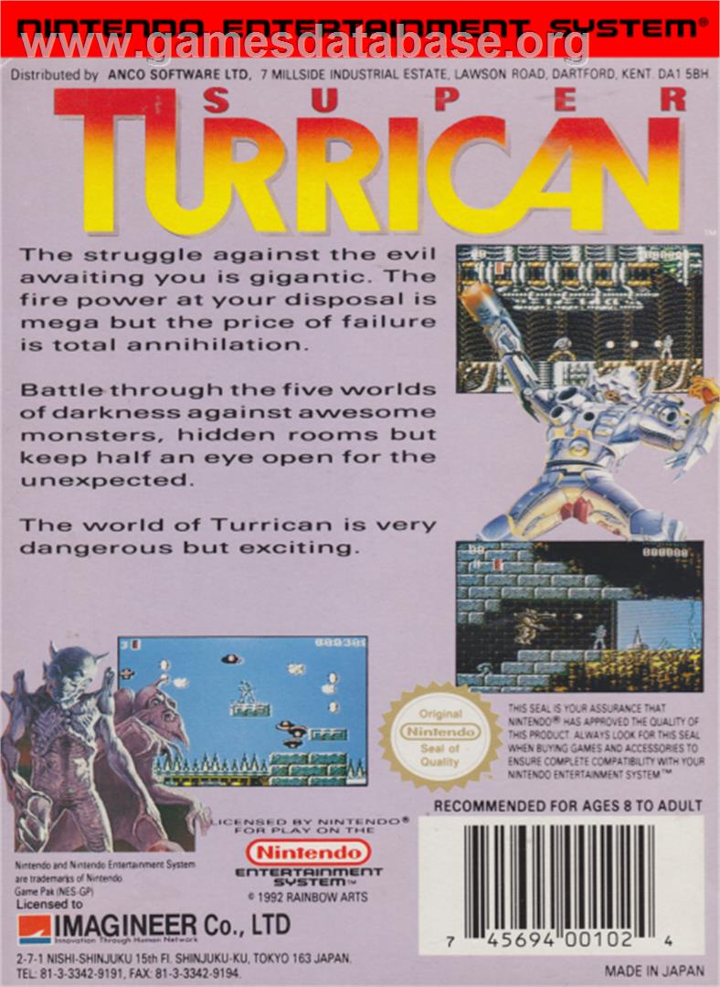 Super Turrican - Nintendo NES - Artwork - Box Back
