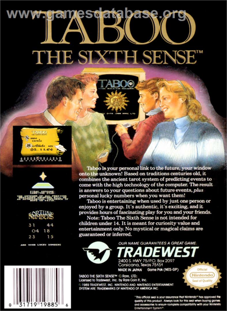 Taboo: The Sixth Sense - Nintendo NES - Artwork - Box Back