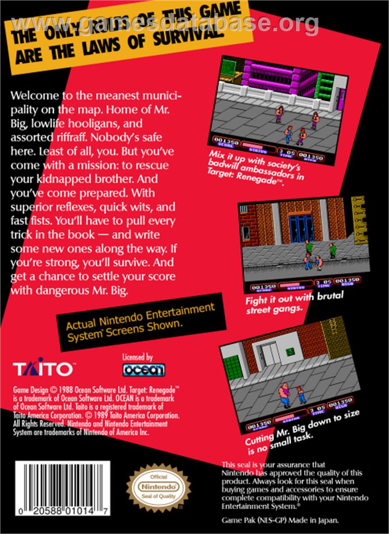 Target Renegade - Nintendo NES - Artwork - Box Back