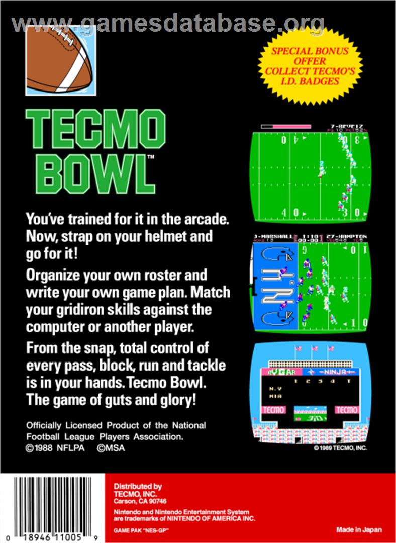 Tecmo Bowl - Nintendo NES - Artwork - Box Back
