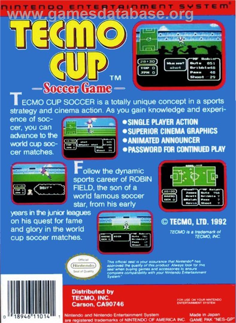 Tecmo Cup - Nintendo NES - Artwork - Box Back