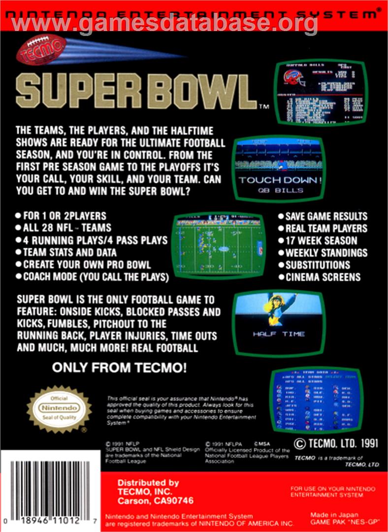 Tecmo Super Bowl - Nintendo NES - Artwork - Box Back