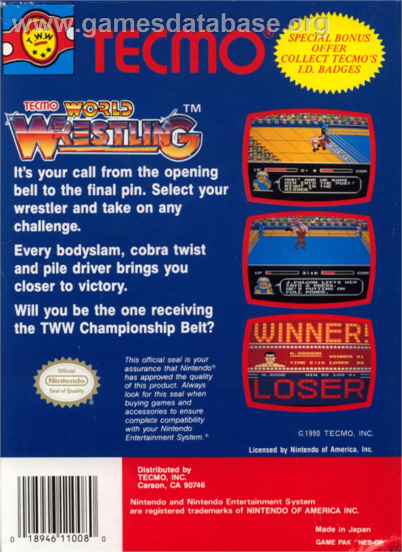Tecmo World Wrestling - Nintendo NES - Artwork - Box Back