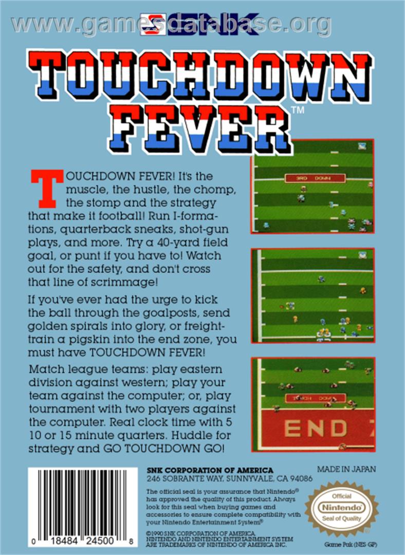 TouchDown Fever - Nintendo NES - Artwork - Box Back