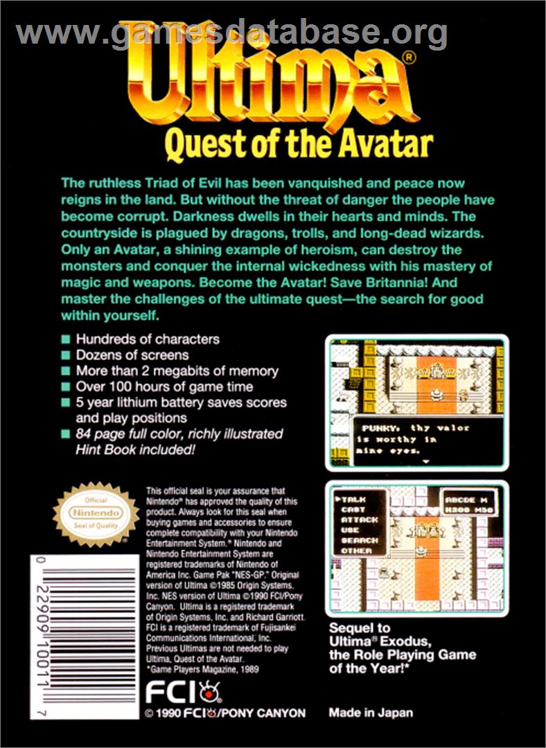 Ultima IV: Quest of the Avatar - Nintendo NES - Artwork - Box Back