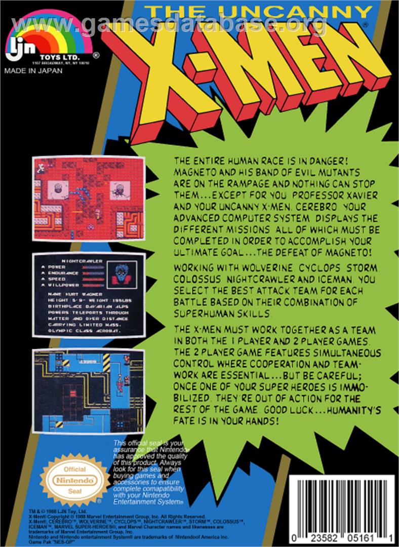 Uncanny X-Men - Nintendo NES - Artwork - Box Back