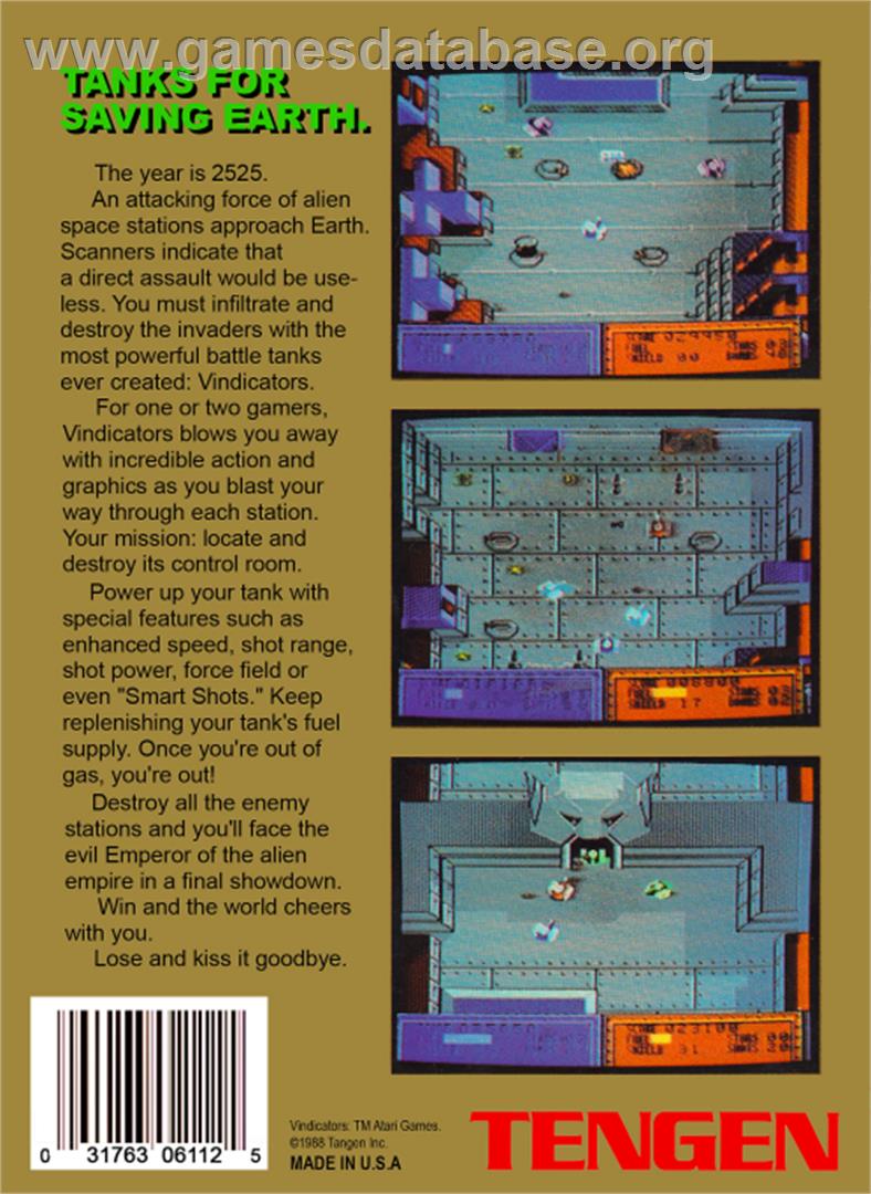 Vindicators - Nintendo NES - Artwork - Box Back