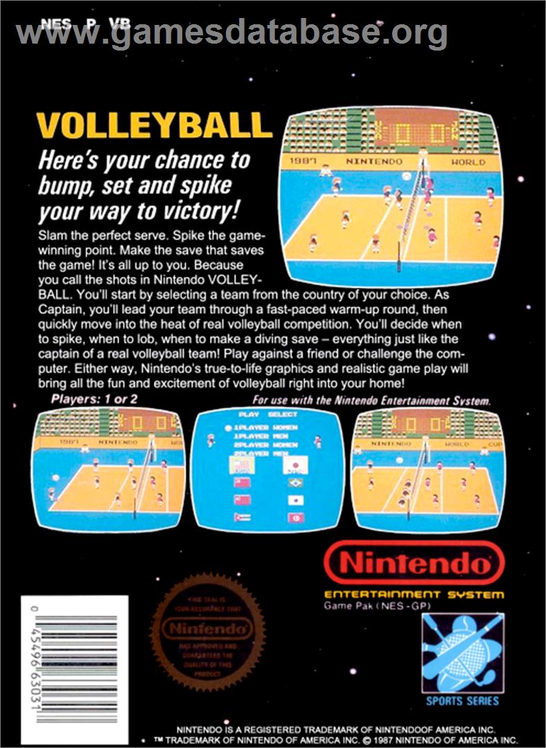 Volley Ball - Nintendo NES - Artwork - Box Back