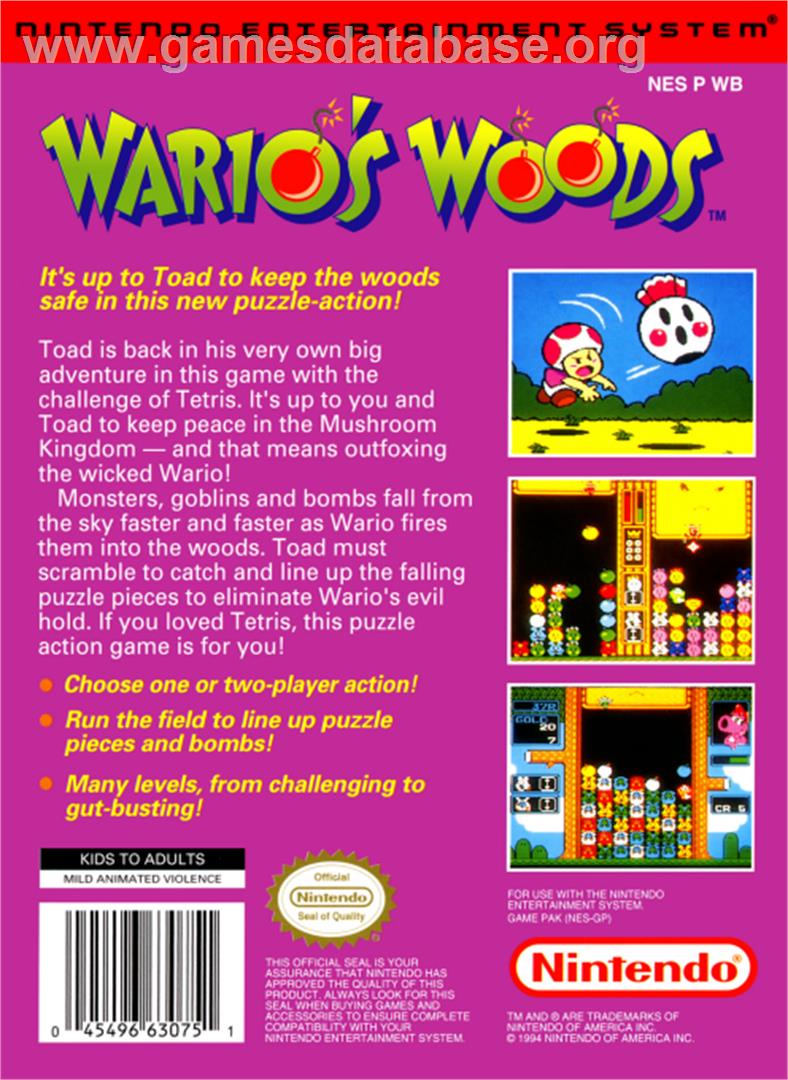 Wario's Woods - Nintendo NES - Artwork - Box Back