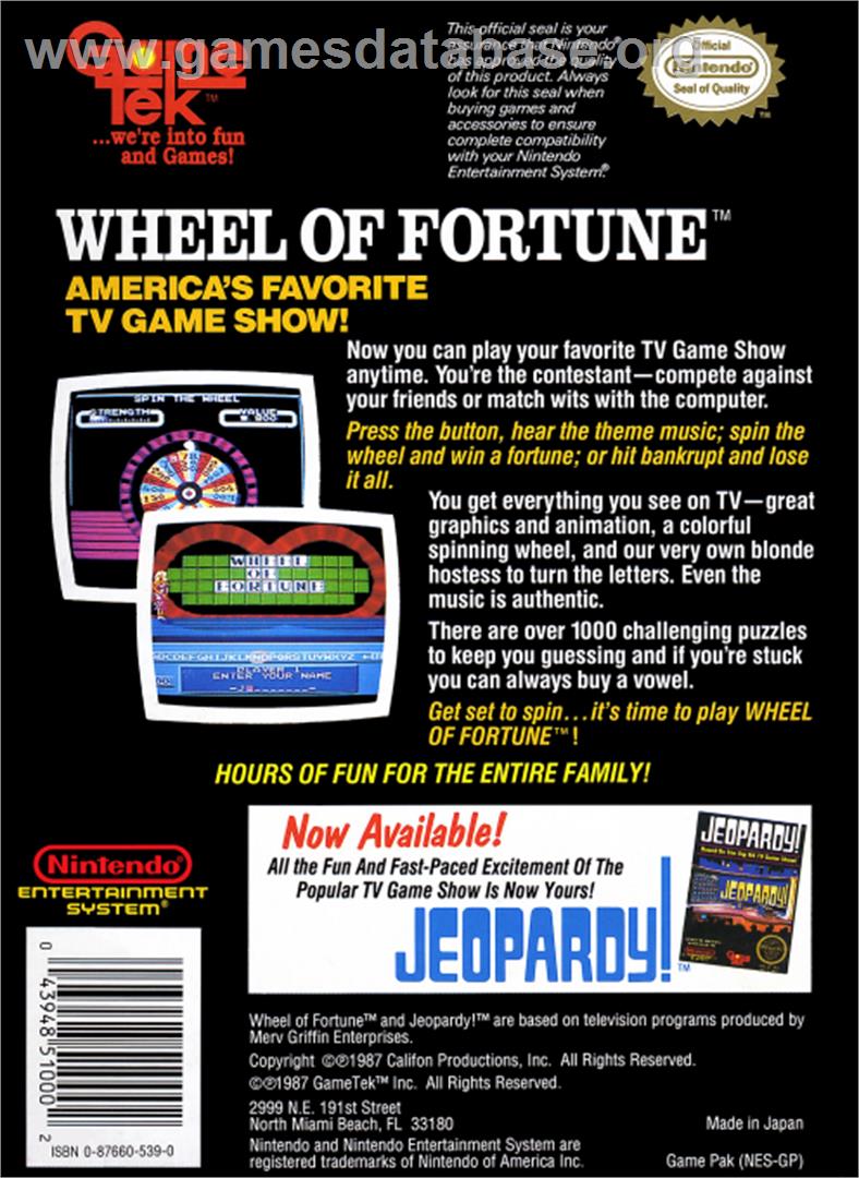 Wheel Of Fortune: Family Edition - Nintendo NES - Artwork - Box Back