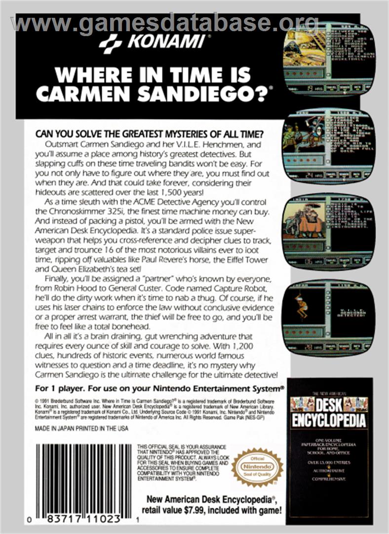 Where in Time is Carmen Sandiego - Nintendo NES - Artwork - Box Back