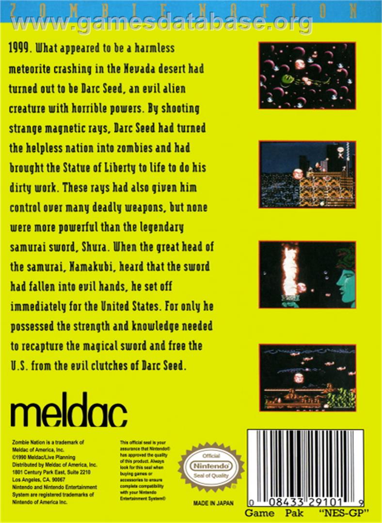 Zombie Nation - Nintendo NES - Artwork - Box Back